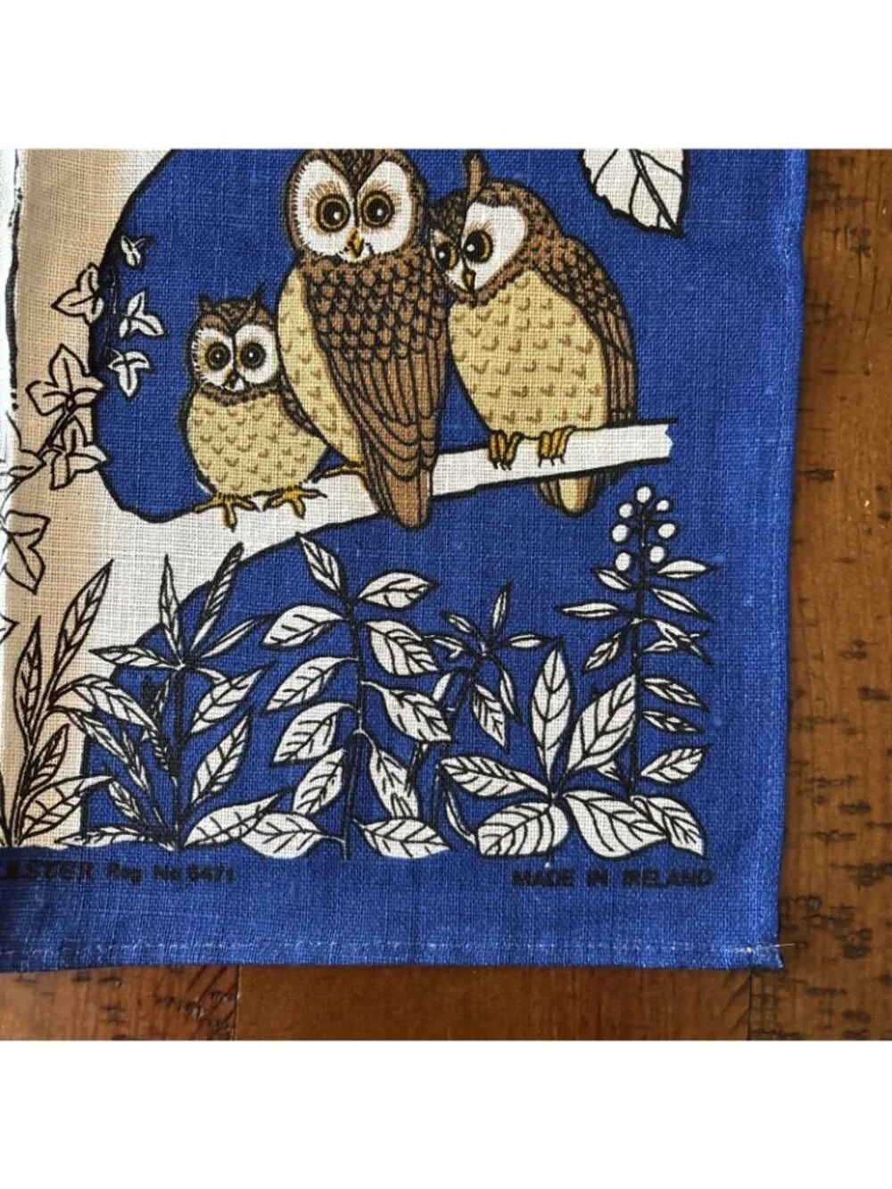Vintage Linen ULSTER OWL TREE Tea Towel Wall Art MOD 29 X 18  Irish Ireland